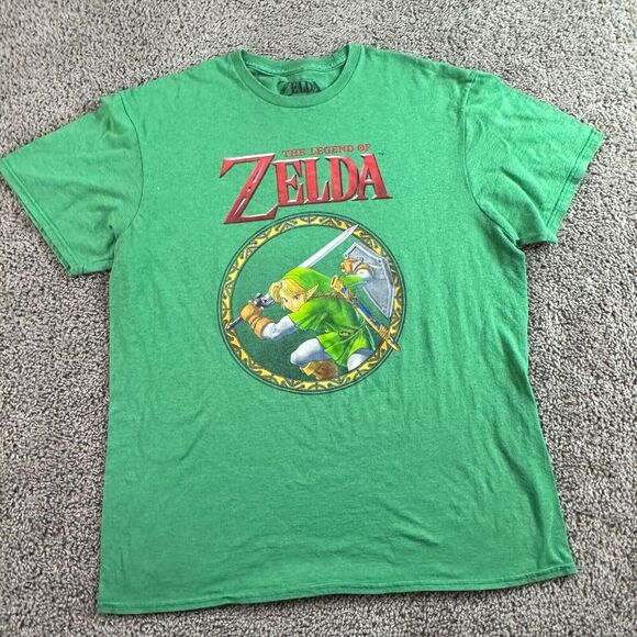 The Legend Of Zelda Shirt Mens Large Green Red Link Nintendo Short Sleeve FLAW - Picture 1 of 13
